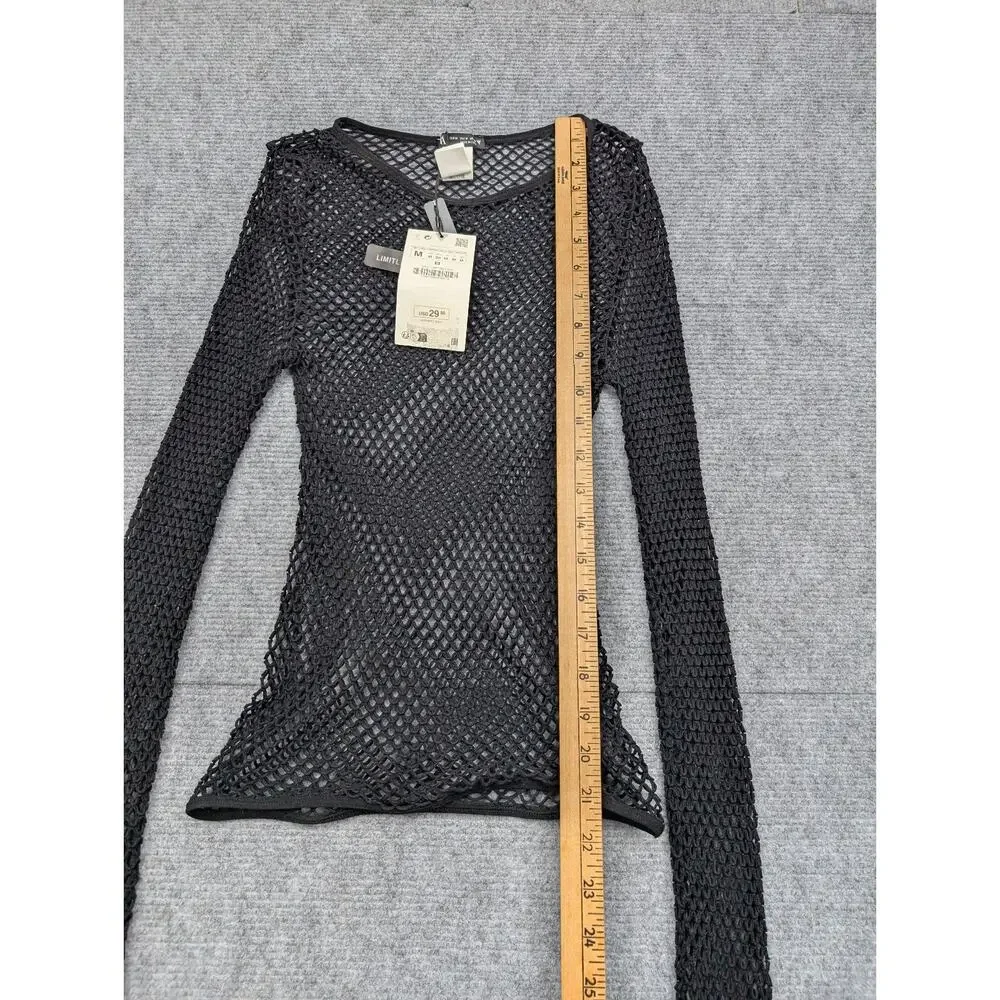 Zara Mesh Shirt Womens Medium Black Goth Layering Whimsigoth Festival 90s Grunge
